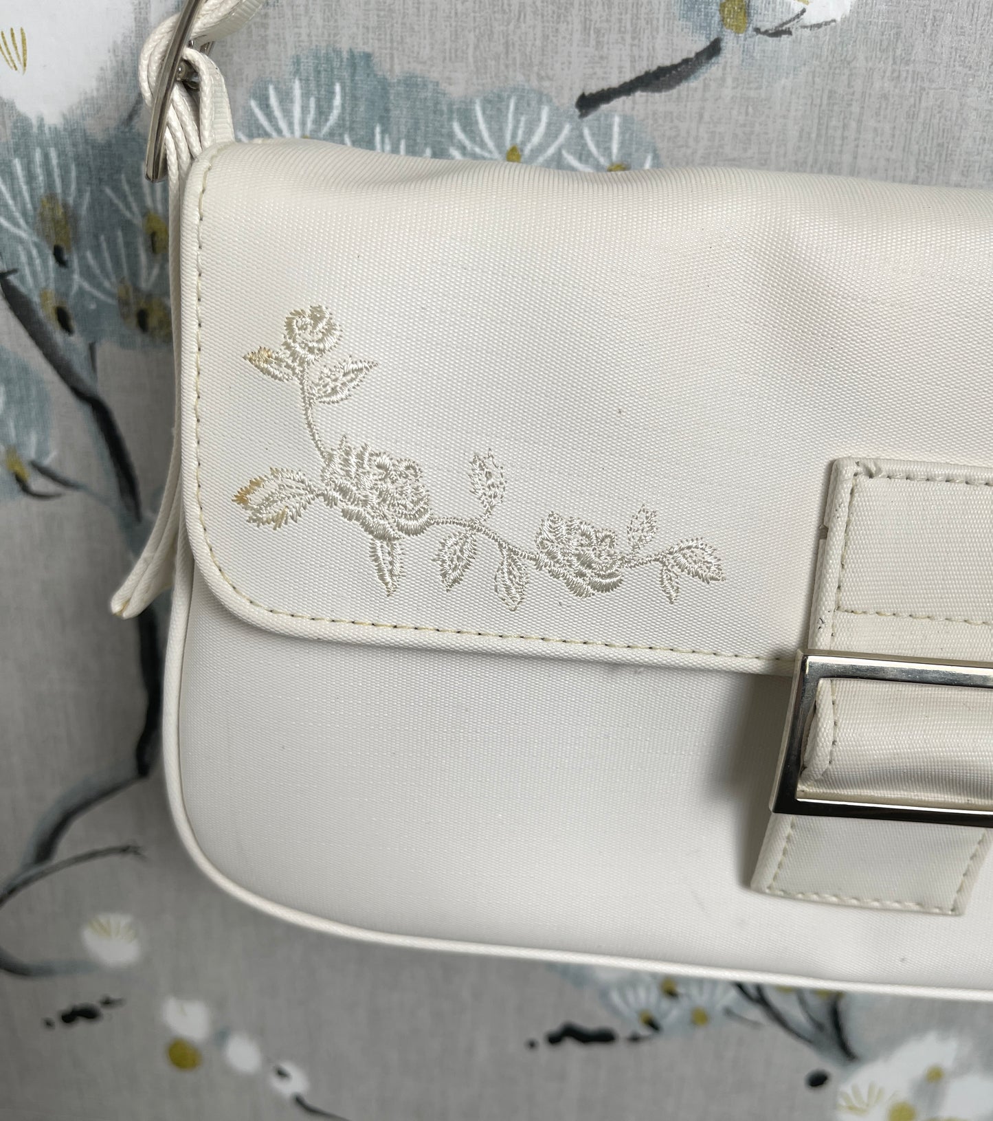 Vintage Inspired White Rose Sling Purse