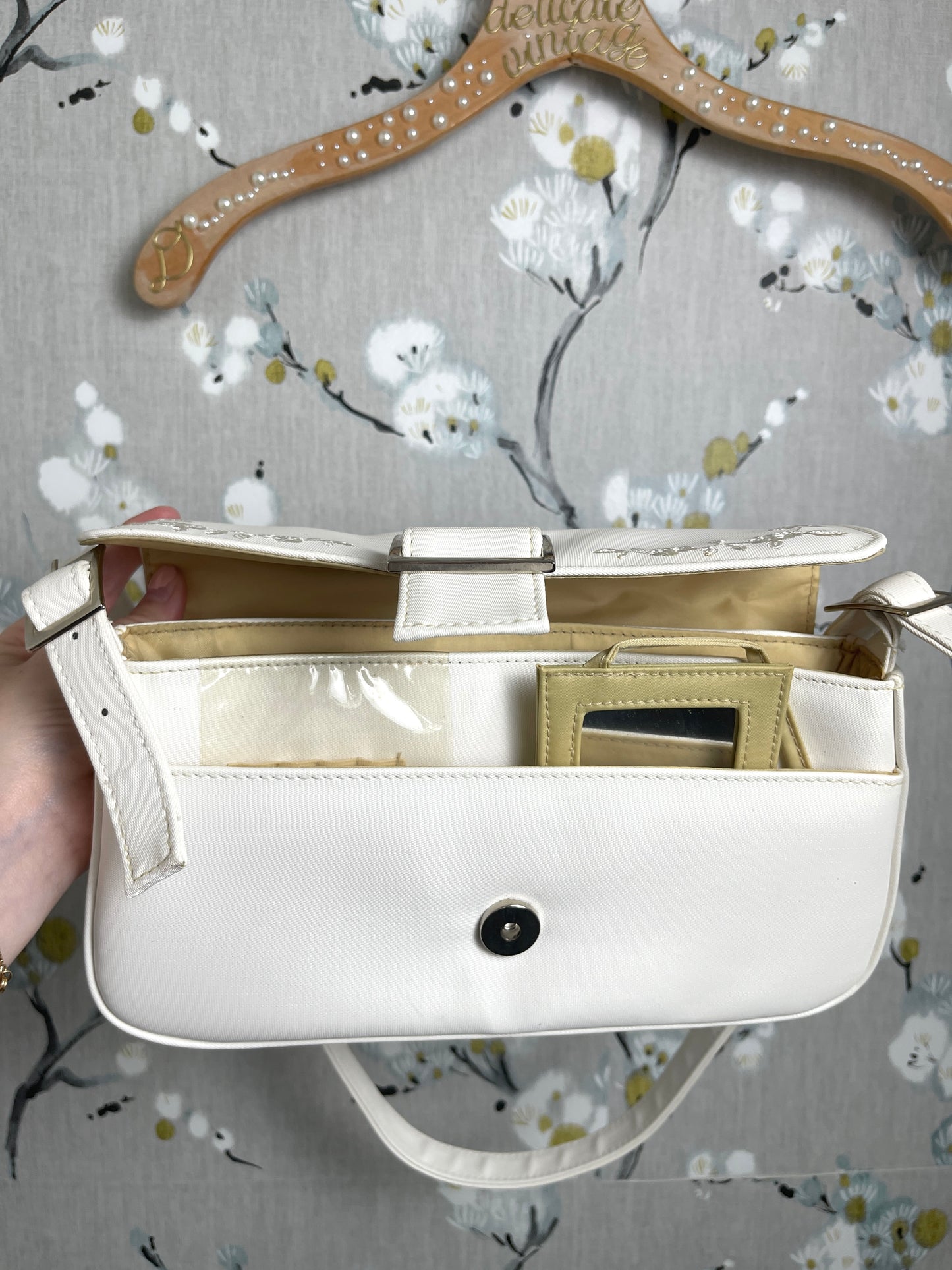 Vintage Inspired White Rose Sling Purse
