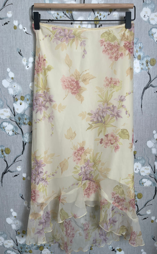 Vintage Yellow Floral Midi Skirt