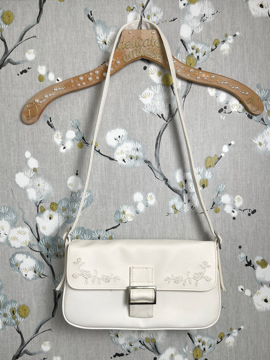 Vintage Inspired White Rose Sling Purse