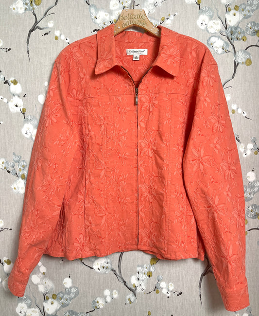 Vintage Coral Floral Zip-Up Jacket