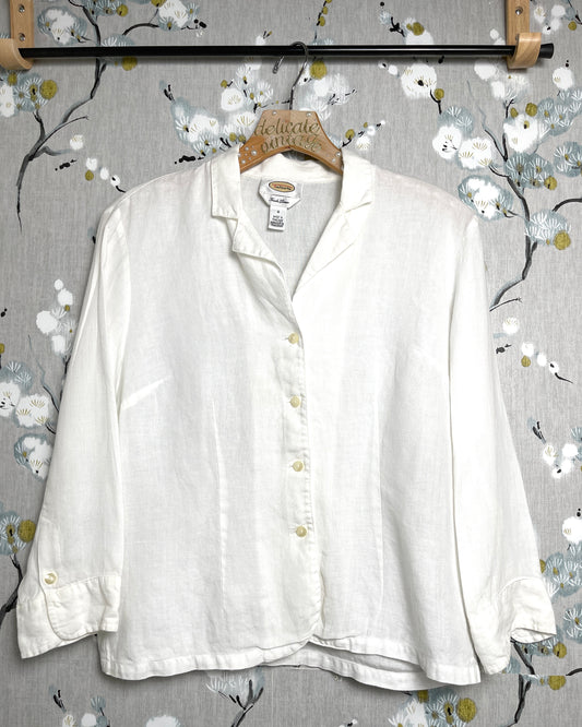 Vintage Irish Linen Crisp White Button Up