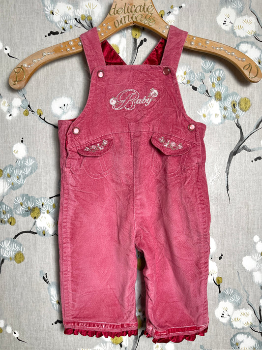 Vintage Dark Pink Baby Flower Overalls