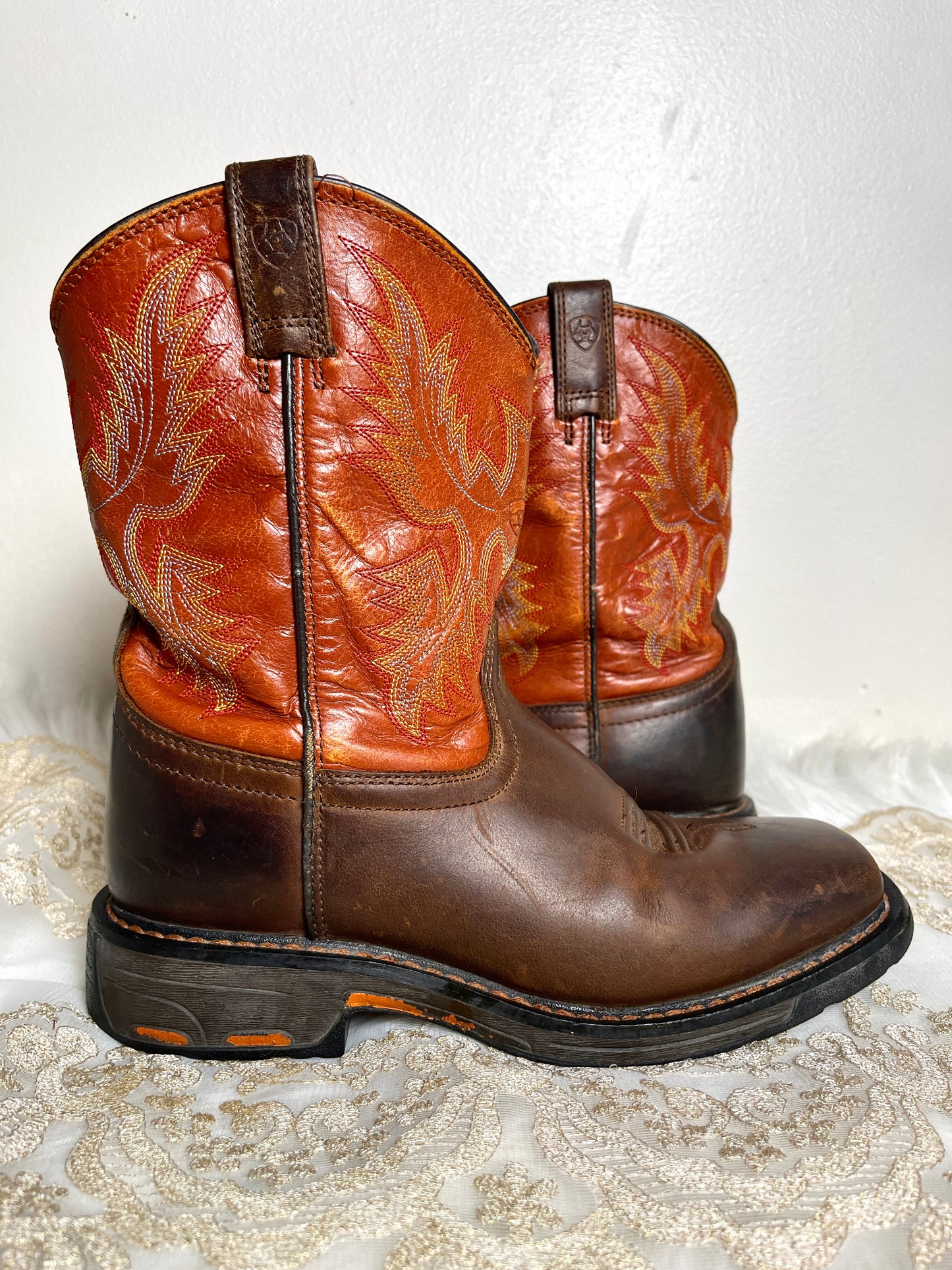 Orange Ariat Dark Brown Leather Cowgirl Boots