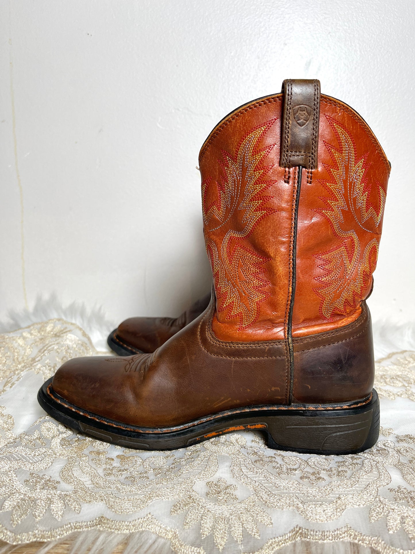 Orange Ariat Dark Brown Leather Cowgirl Boots