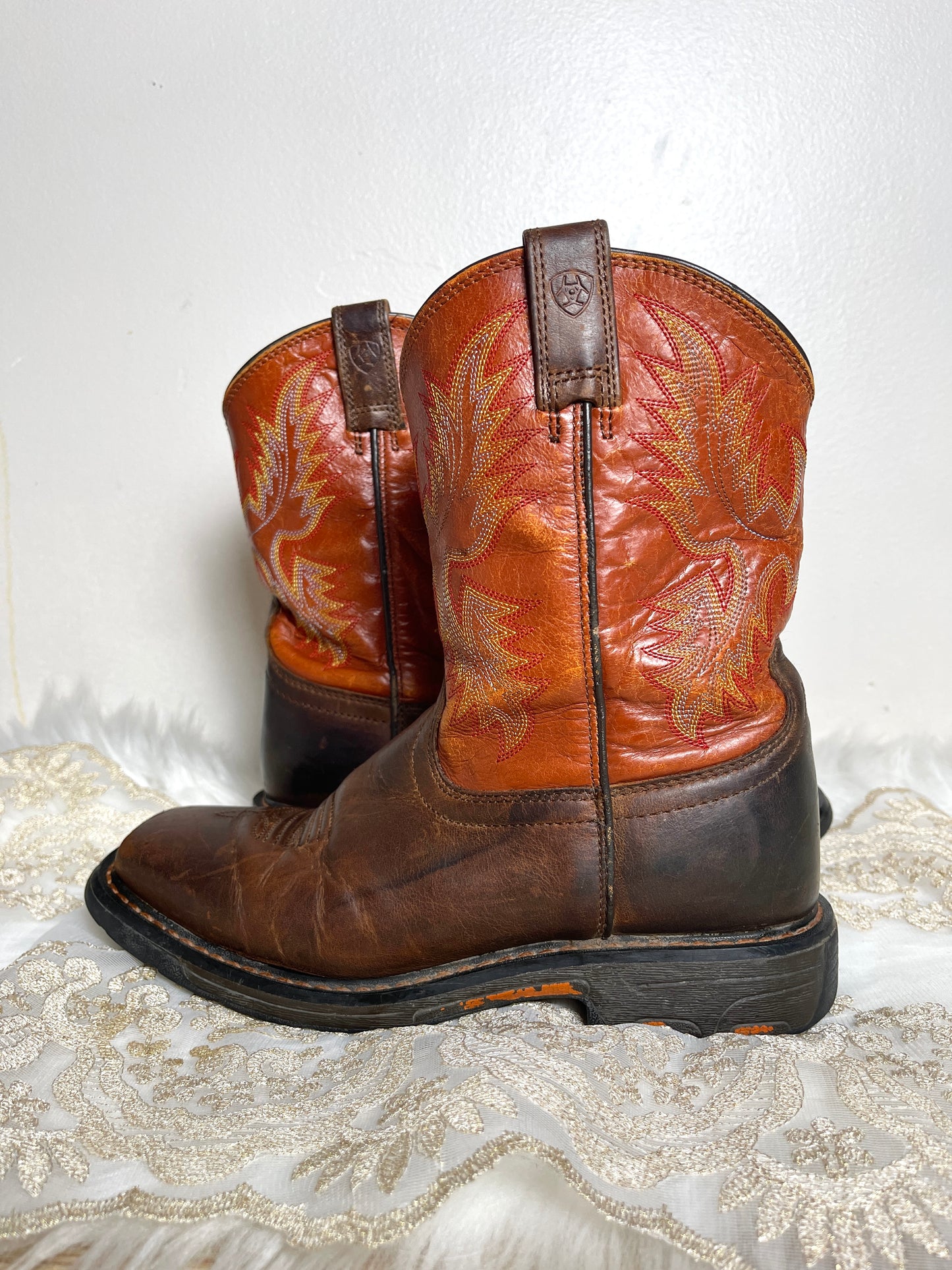 Orange Ariat Dark Brown Leather Cowgirl Boots