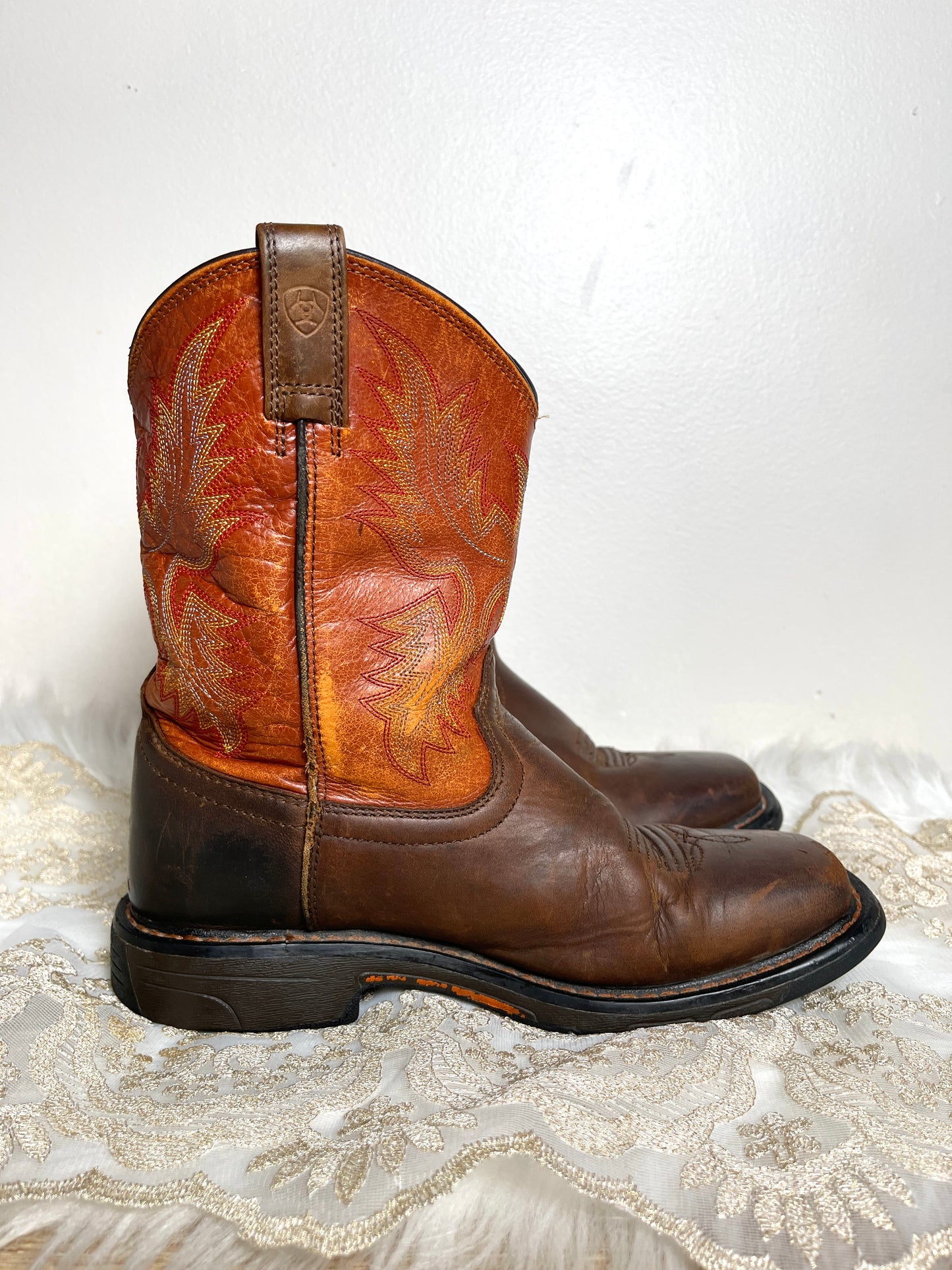 Orange Ariat Dark Brown Leather Cowgirl Boots