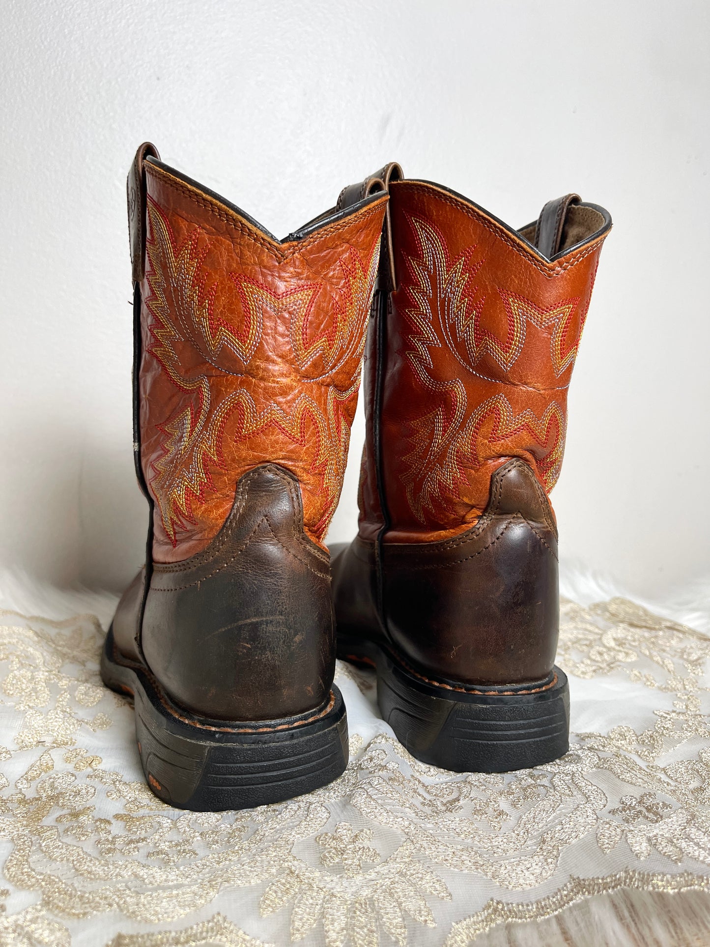 Orange Ariat Dark Brown Leather Cowgirl Boots