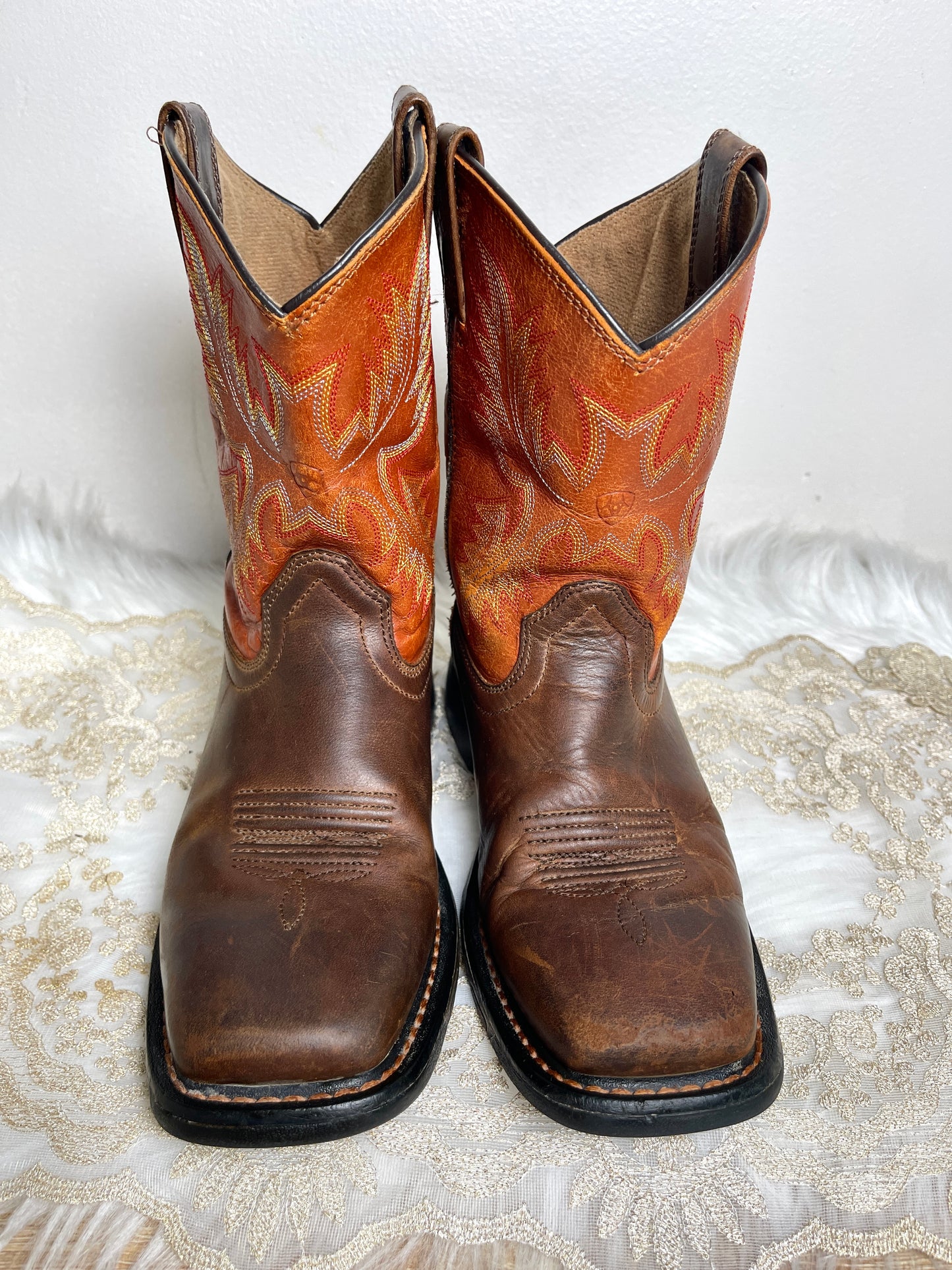 Orange Ariat Dark Brown Leather Cowgirl Boots